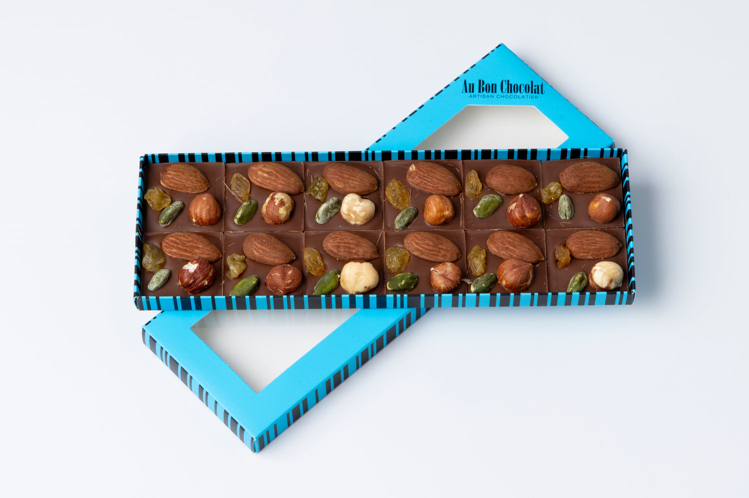 Carrés mendiants chocolat au lait 12 pièces