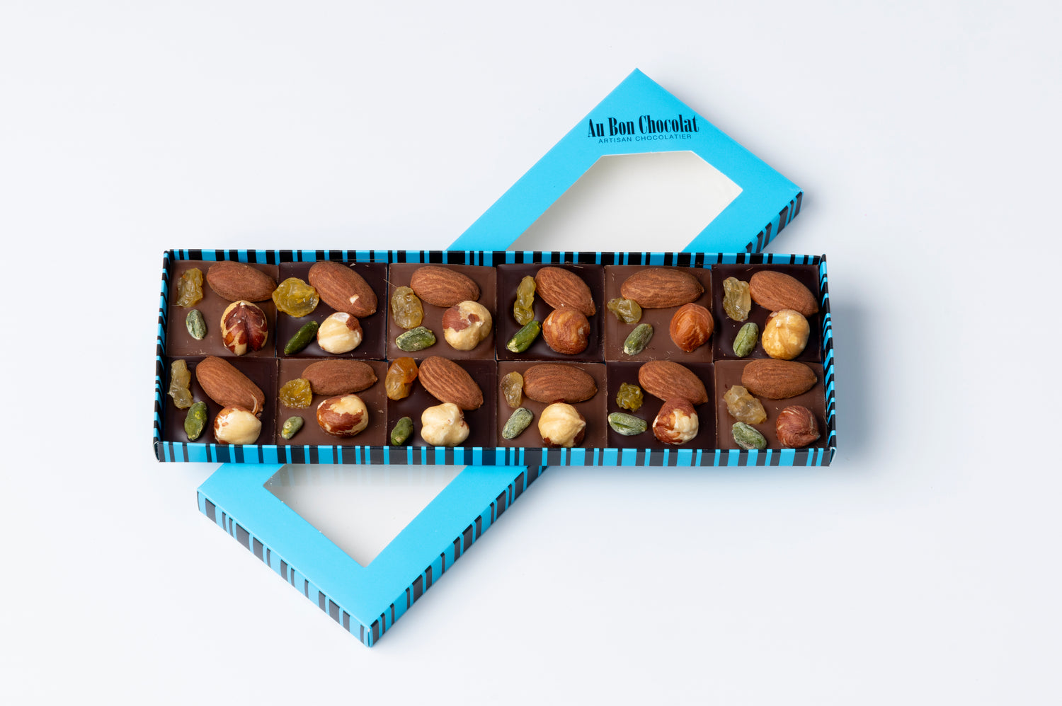 Carrés mendiants chocolat noir et chocolat au lait 12 pièces