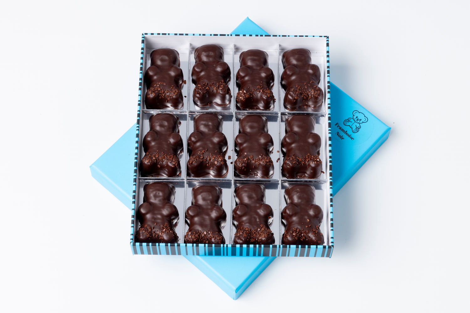 Boite 12 oursons guimauve framboise chocolat noir