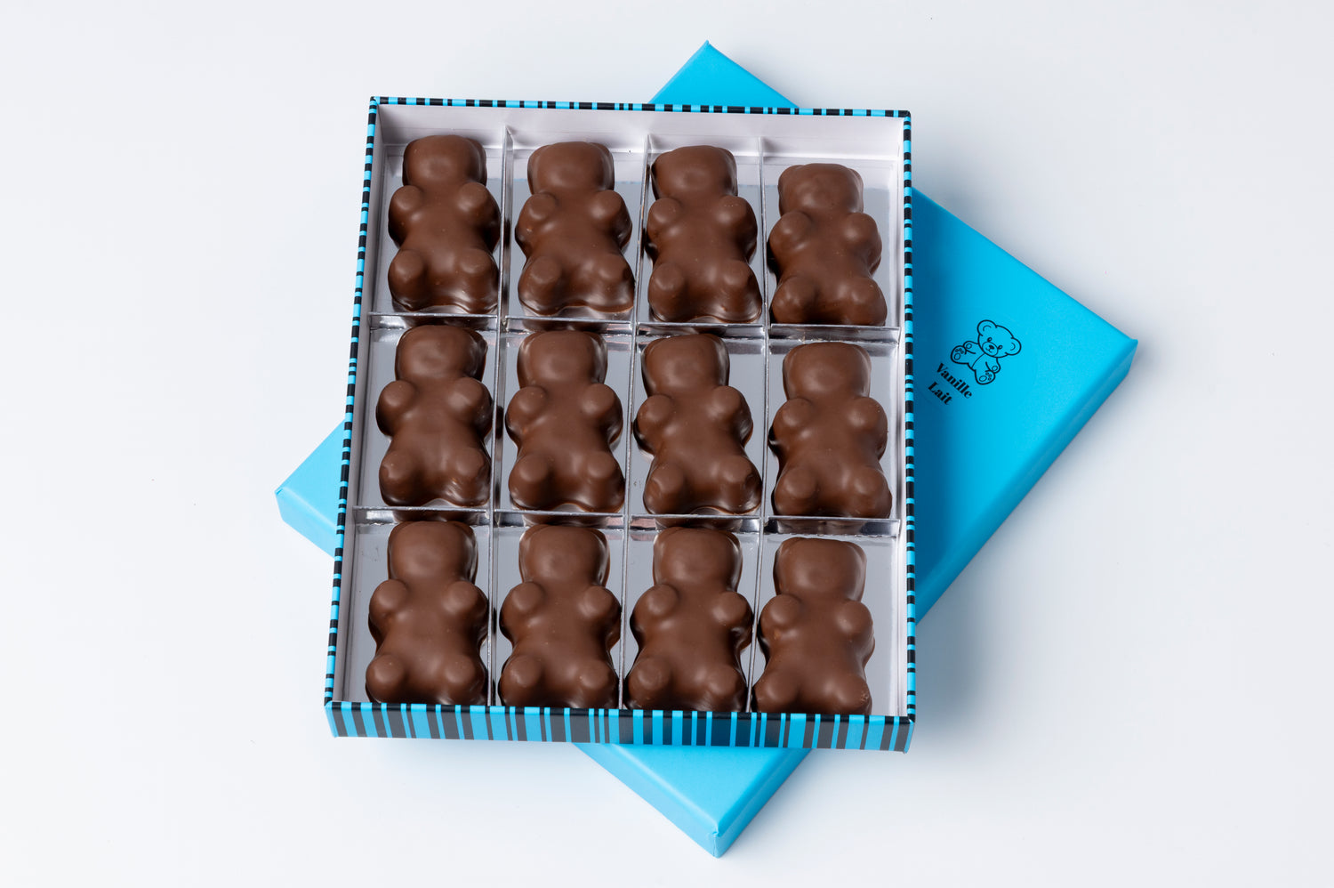 Boite 12 oursons guimauve vanille chocolat lait