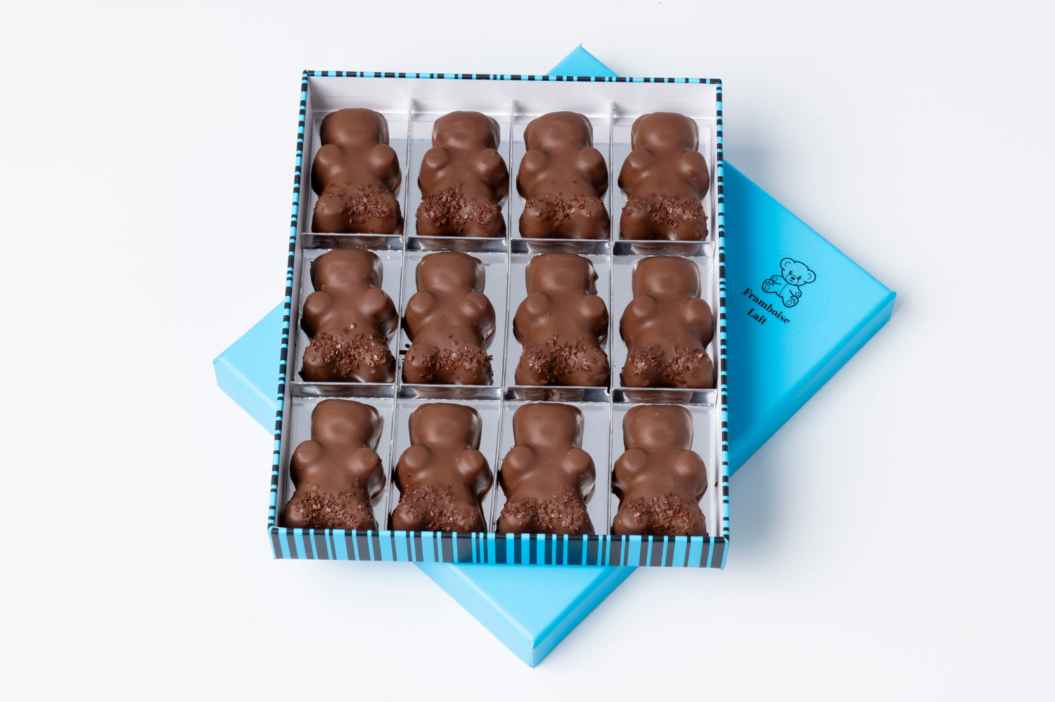 Boite 12 oursons guimauve framboise chocolat lait